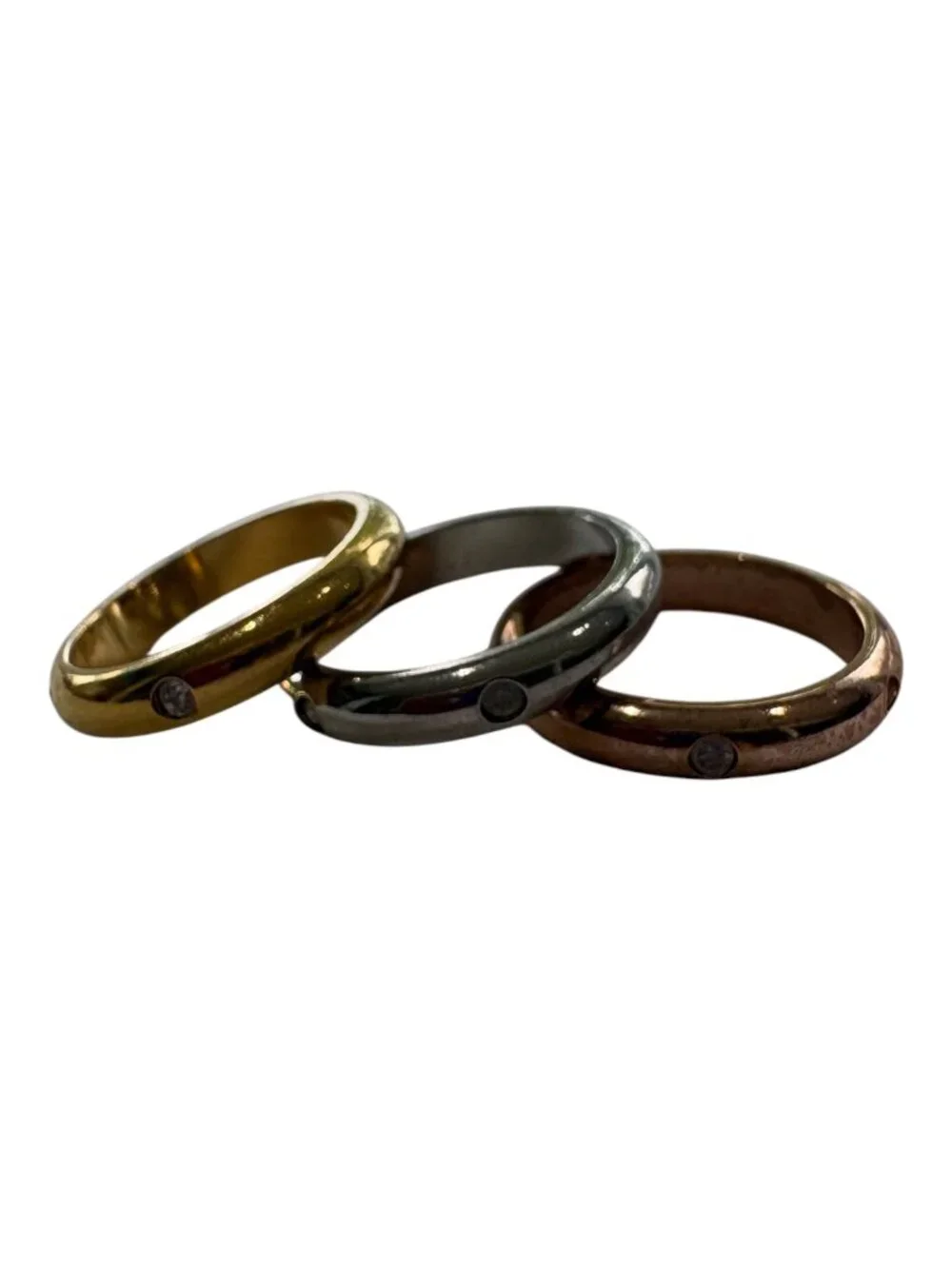 Vintage Tri-Tone Costume Ring Set - Gold, Silver & Rose Tone Bands (2695-1)